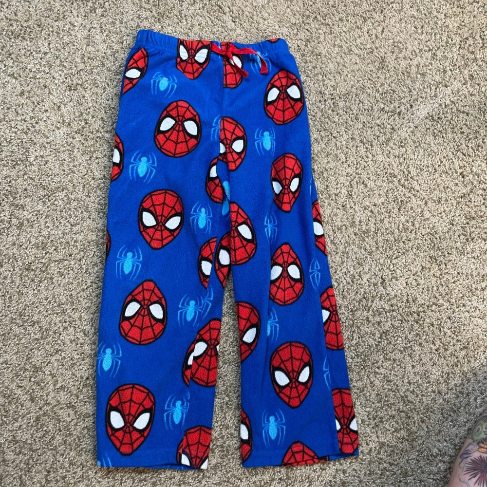 Marvel Spiderman Boys Fleece Pajama Pants Blue Red Comic Print Size 6